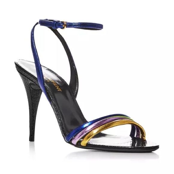 Saint Laurent Multicolor Leather Strappy Heel, size 38, Worn Once, dust bags - Picture 2 of 10